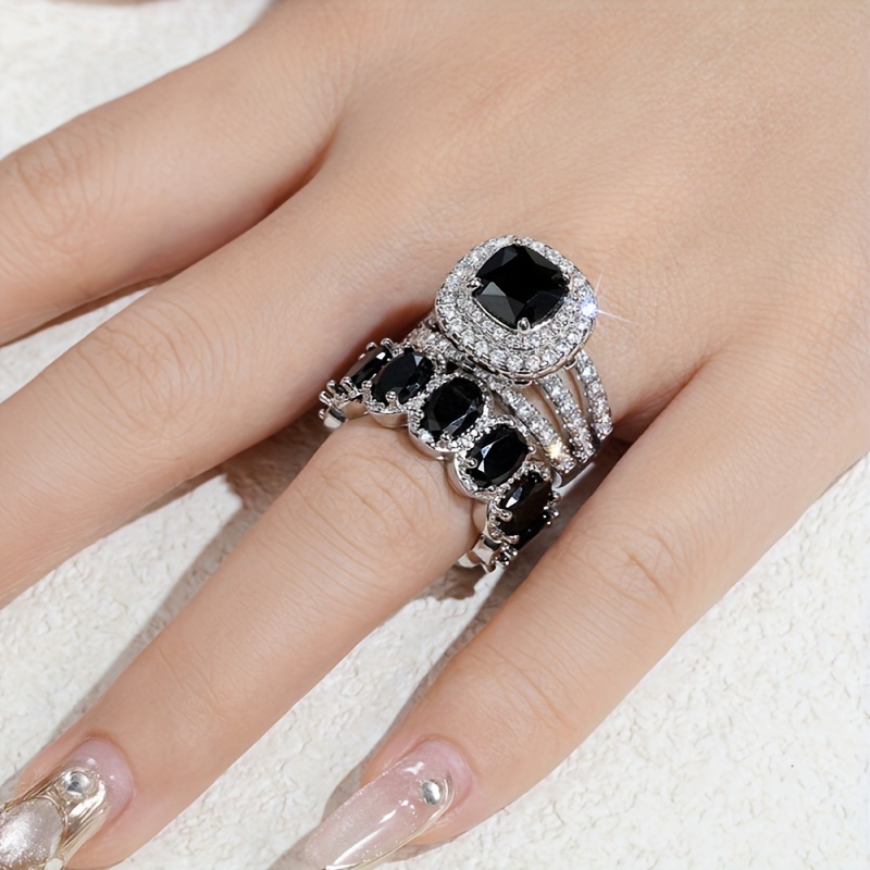2pcs Cubic Zirconia Pink Gemstone Engagement Rings Bundle
